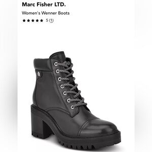 Marc Fisher Black Chunky Heel Lace-Up Boots